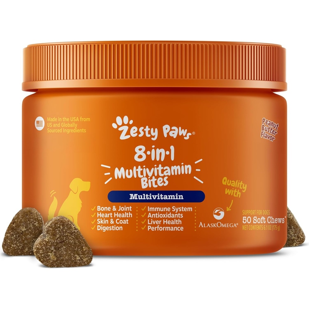 image:imageZesty Paws 10in1 Dog Vitamins Dog Multivitamin Powder Salmon 30 CtPeanut Butter 8in1