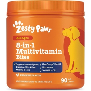 Zesty Paws 10-in-1 Dog Vitamins – Dog Multivitamin Powder, Salmon, 30 Ct(Chicken – 8-in-1)