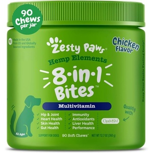 Zesty Paws 10-in-1 Dog Vitamins – Dog Multivitamin Powder, Salmon, 30 Ct(Chicken – Hemp)